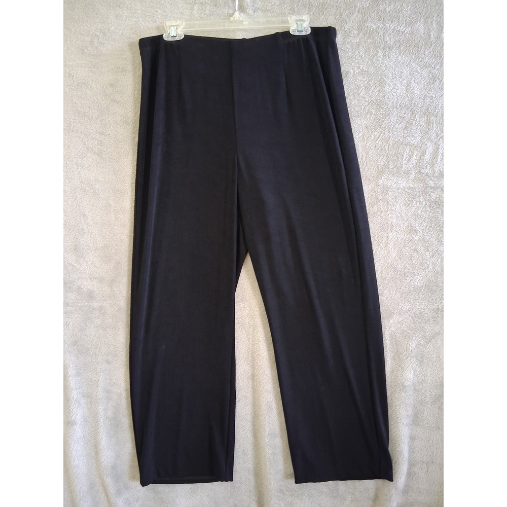 Chicos Travelers Pants Lg Short 2S Black Pull On  Liquid Knit Wide Leg Comfort